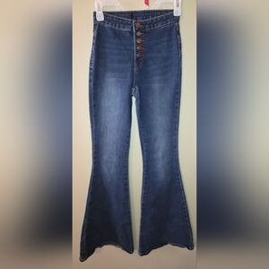 dh You’re Beautiful High Rise Button Fly Flare Jeans Women’s Dark Wash